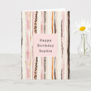 Rosa Creme Brauner Leopard Tier Geburtstag Karte