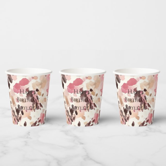 Rosa Creme Brown Leopard Geburtstag Pappbecher (Multi)
