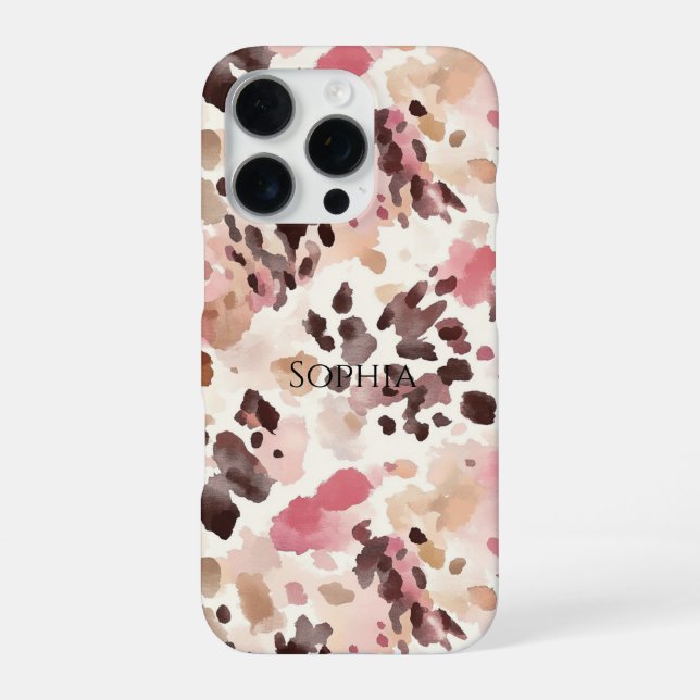 Rosa Creme Brown Leopard iPhone 16 Pro Hülle (Rückseite)