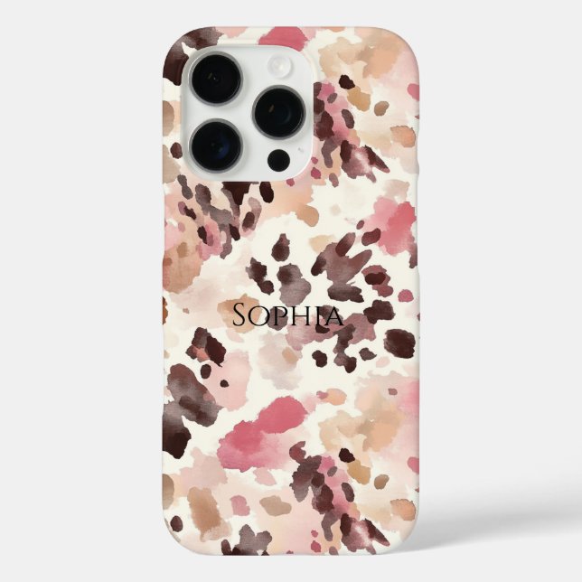 Rosa Creme Brown Leopard iPhone 16 Pro Hülle (Rückseite)