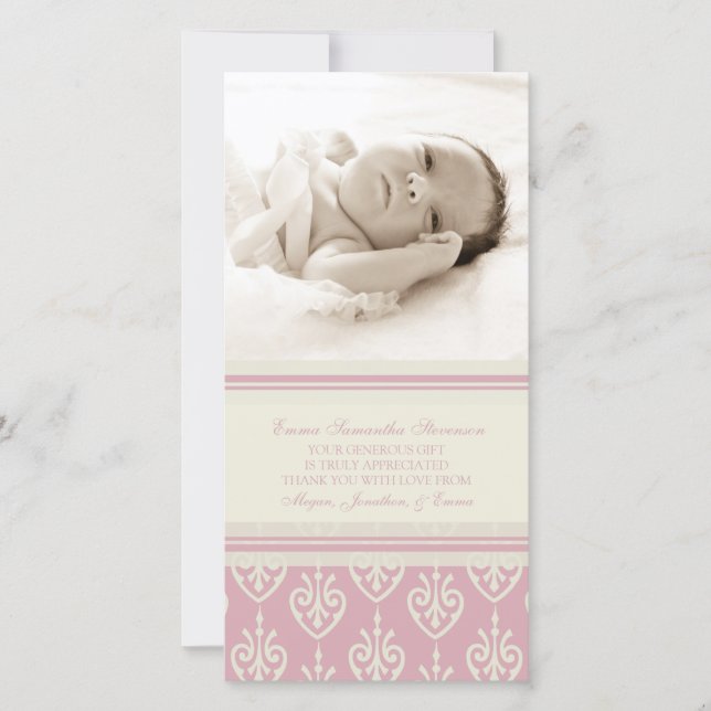 Rosa Creme danken Ihnen Baby-Duschen-Foto-Karten Dankeskarte (Vorderseite)