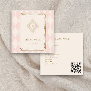 Rosa Creme-Diamant-Goldrahmen-Monogramm Quadratische Visitenkarte