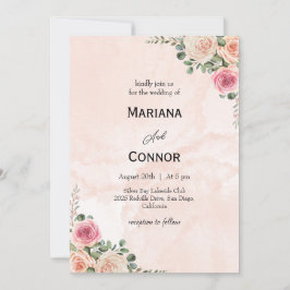 Rosa Creme Floral Romantische Hochzeitseinladung Einladung