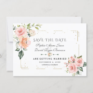 Rosa Creme Florale Gold Glitter Rahmen Hochzeit Save The Date