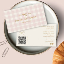 Rosa Creme Gingham QR Bäckerei Marketing