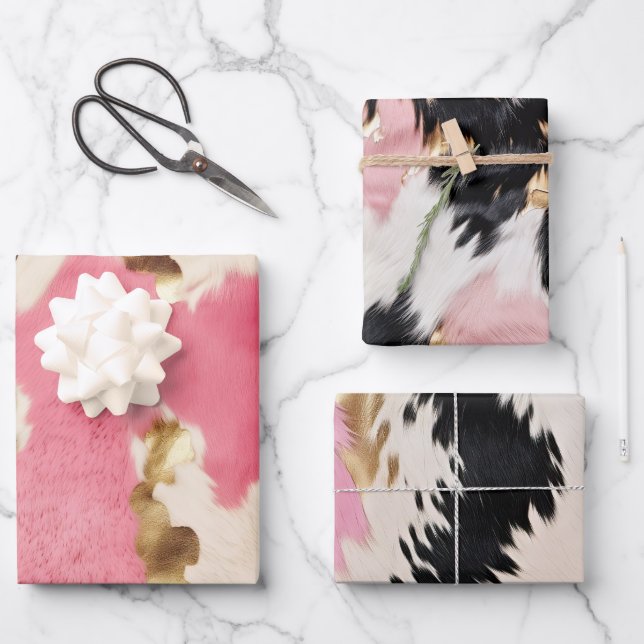 Rosa Creme Gold Cowhide Geschenkpapier Set (Vorderseite)