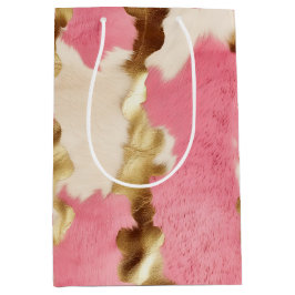 Rosa Creme Gold Cowhide Mittlere Geschenktüte