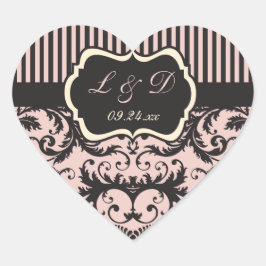Rosa, creme, graue Mongram-Hochzeitsticker Herz-Aufkleber
