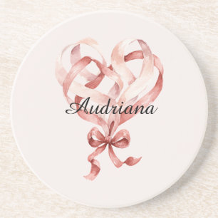Rosa Creme-Herz-Schleife Getränkeuntersetzer