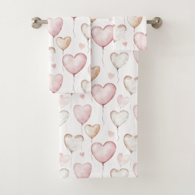 Rosa Creme-Herzen Badhandtuch Set (Insitu)