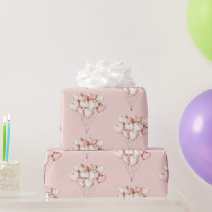 Rosa Creme Herzen Ballons Geburtstag   Geschenkpapier