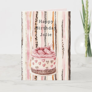 Rosa Creme Herzen Leopard Tier Kuchen Geburtstag Karte