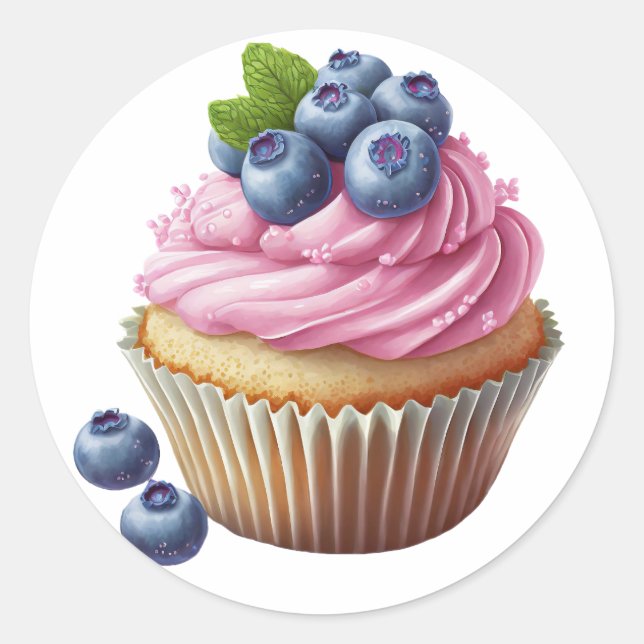 Rosa Creme Kuchen mit Beeren Geburtstag Runder Aufkleber (Vorderseite)