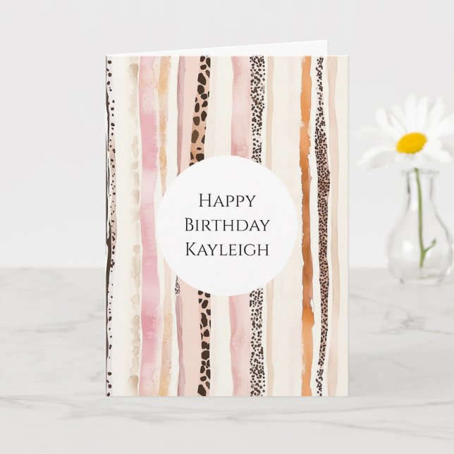 Rosa Creme Leopard Druckstreifen Geburtstag Karte (Kleine Pflanze)