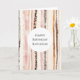 Rosa Creme Leopard Druckstreifen Geburtstag Karte