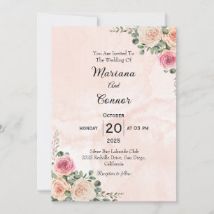 Rosa Creme Minimal Hochzeit Einladung