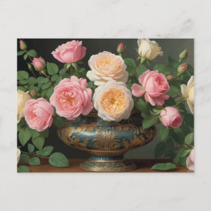 Rosa, Creme-Rose in Vintagem Vase Postkarte