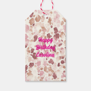Rosa Creme Schokolade Brauner Leopard Tier Geburts Geschenkanhänger
