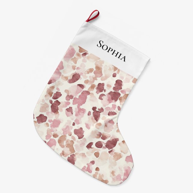 Rosa Creme Schokolade Brown Leopard Weihnachten Großer Weihnachtsstrumpf (Vorderansicht (hängend))