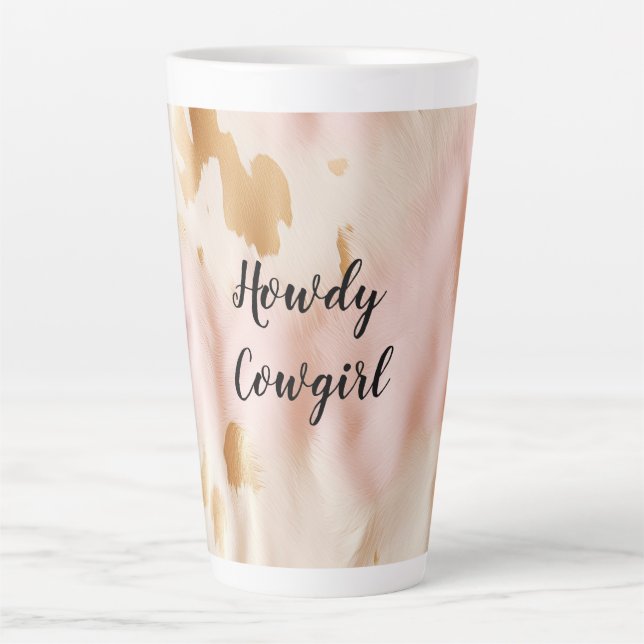 Rosa Creme Südwest Cowgirl Cowhide Milchtasse (Vorderseite)