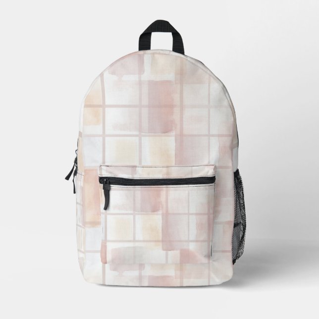 Rosa Creme-Tan-Quadrate Bedruckter Rucksack (Vorderseite)