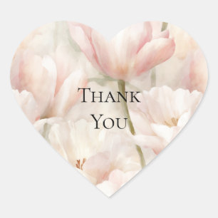 Rosa Creme Tulpen Blumen Danke Herz-Aufkleber