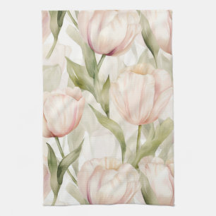 Rosa Creme-Tulpen Florales Brautbad Geschirrtuch