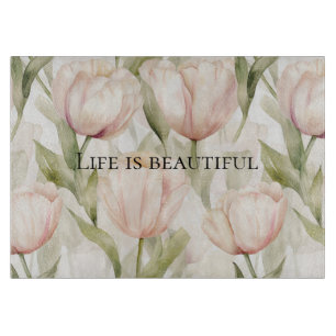 Rosa Creme-Tulpen Florales Brautbad Schneidebrett