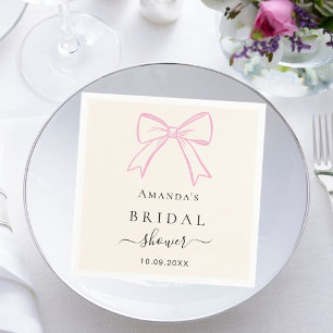 Rosa cremefarbene, handgezeichnete Schleife Brautd Serviette