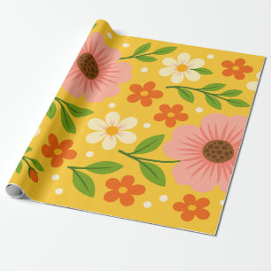 Rosa, cremefarbene und orangefarbene Blumen mit gr Geschenkpapier