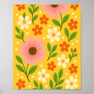 Rosa, cremefarbene und orangefarbene Blumen mit gr Poster