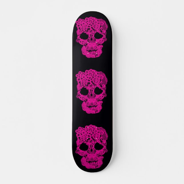 Rosa Crochet Skull Skateboard. Skateboard (Vorne)