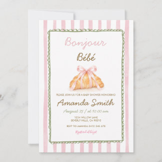 Rosa Croissant-Baby-Shower Französische Bäckerei C Einladung