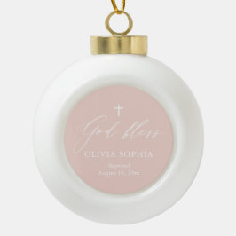 Rosa Cross Girl Taufen Keramik Ball Ornament