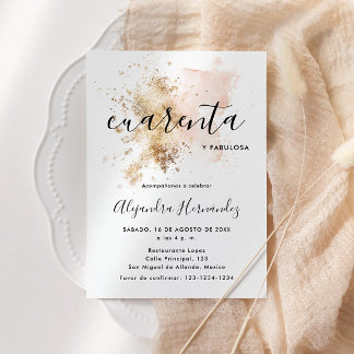 Rosa Cuarenta y Fabulosa Cumpleaños Einladung