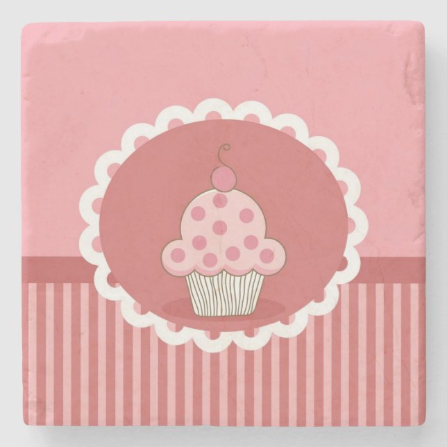 Rosa Cupcake-Design Steinuntersetzer (Vorderseite)
