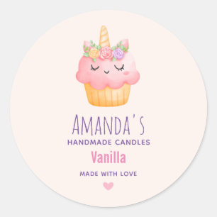 Rosa Cupcake Einhorn mit Rose Candle Business Runder Aufkleber