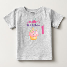 Rosa Cupcake Einhorn mit Rose Geburtstag Baby T-shirt