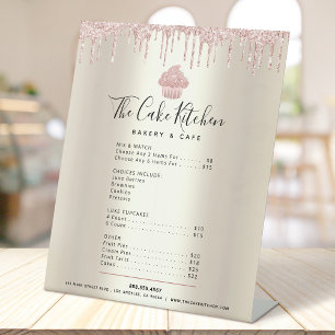 Rosa Cupcake Glitter Tropfen Gold Speisekarte Prei Sockelschild