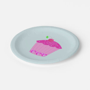 Rosa Cupcake mit einer Kirsche oben drauf Pappteller