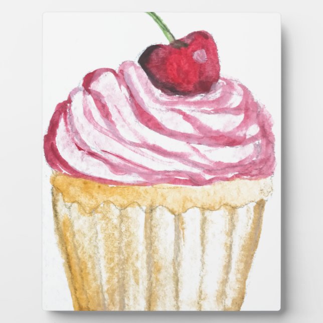 Rosa Cupcake mit Kirsche Fotoplatte (Vorderseite)