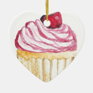 Rosa Cupcake mit Kirsche Keramikornament