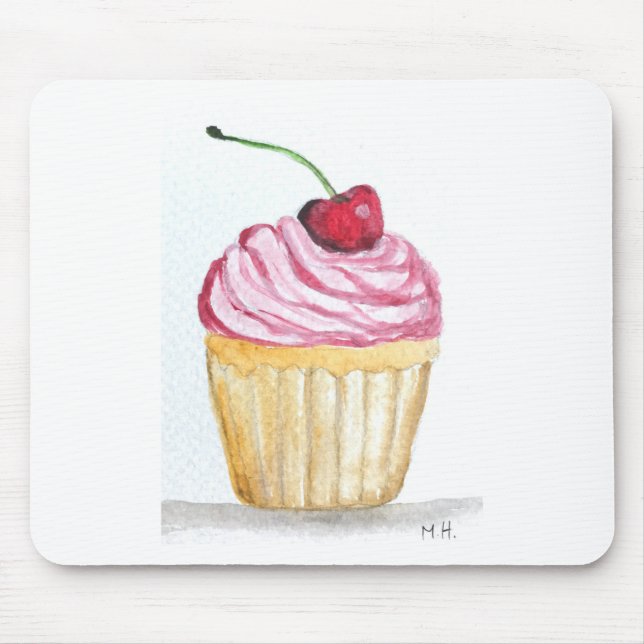 Rosa Cupcake mit Kirsche Mousepad (Vorne)