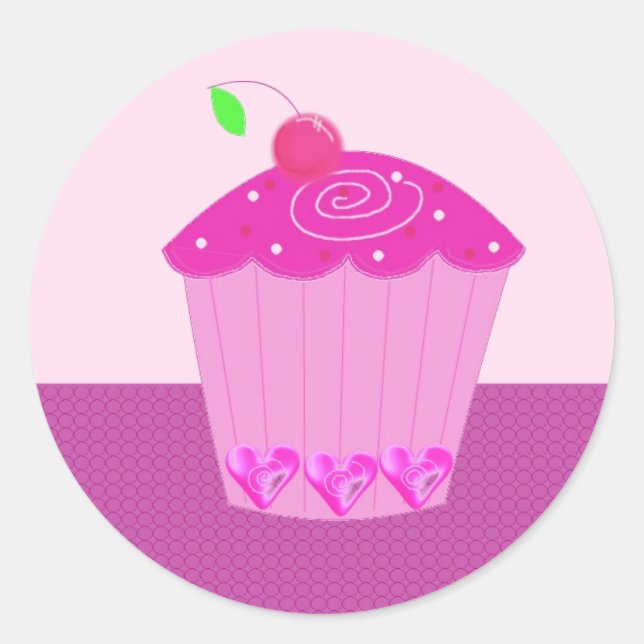 Rosa Cupcake oben mit Cherry Runder Aufkleber (Vorderseite)