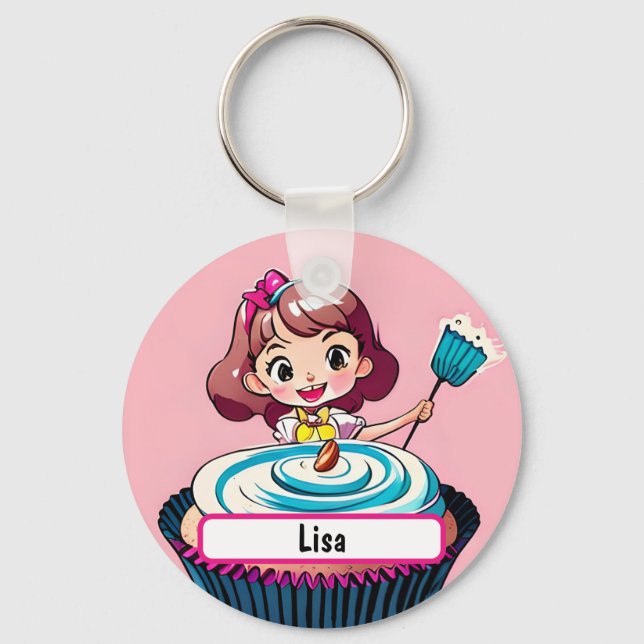 Rosa Cupcake-Prinzessin mit individualisierbarem N Schlüsselanhänger (Vorderseite)