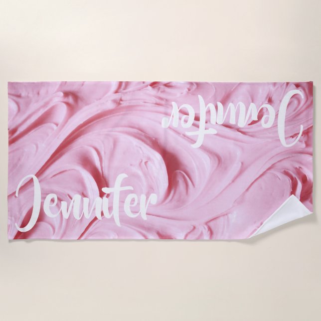 Rosa Cupcake Zuckerguss Personalisiert Strandtuch (Vorderseite)