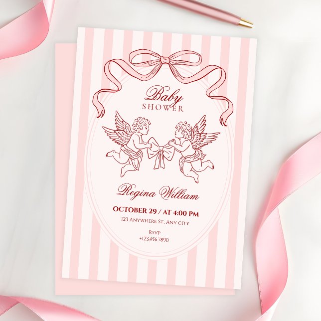 Rosa Cupid-Engels-Babyshower Einladung (Von Creator hochgeladen)