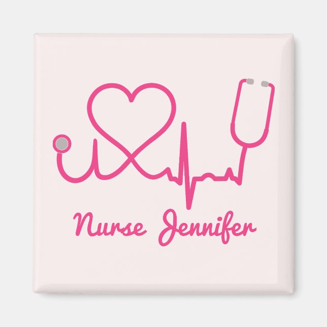 Rosa Custom Nurse Name Stethoscope Heart Life Line Magnet (Vorne)