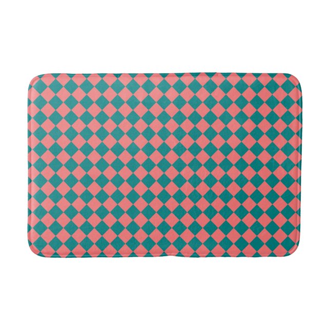 rosa Cyan Schachbrett Diamond Pattern Badematte (Vorderseite)