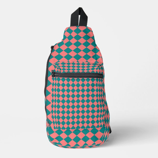rosa Cyan Schachbrett Diamond Pattern Crossbody Bag (Vorderseite)